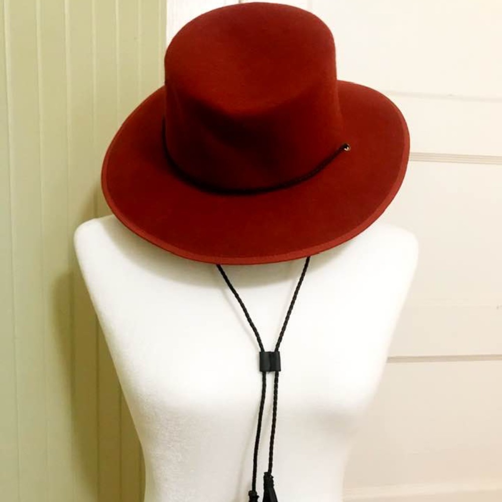 New Rust Hat with Black Chin Strap & Tassles